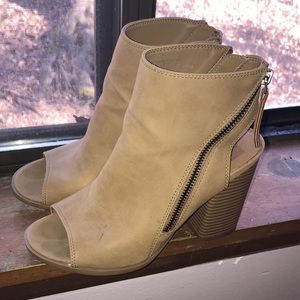 SOLD Open Toe Zippered Block Heel Booties